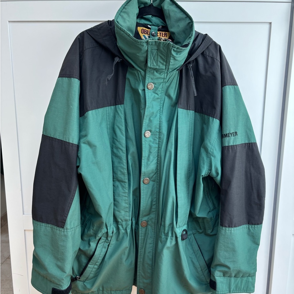 Vintage Obermeyer Powerline Men's Two-Tone Green and Black Ski Jacket Size XL